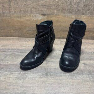 Born Shola Harness Black Leather Ankle Boots Women's Size 8